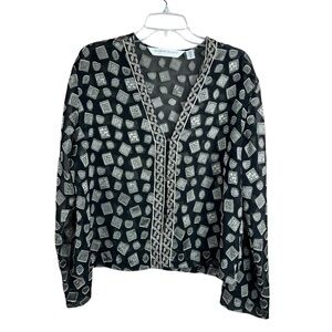 Victoria's Secret Vintage 90s Black Sheer Boho Print Embroidered Top Women's M